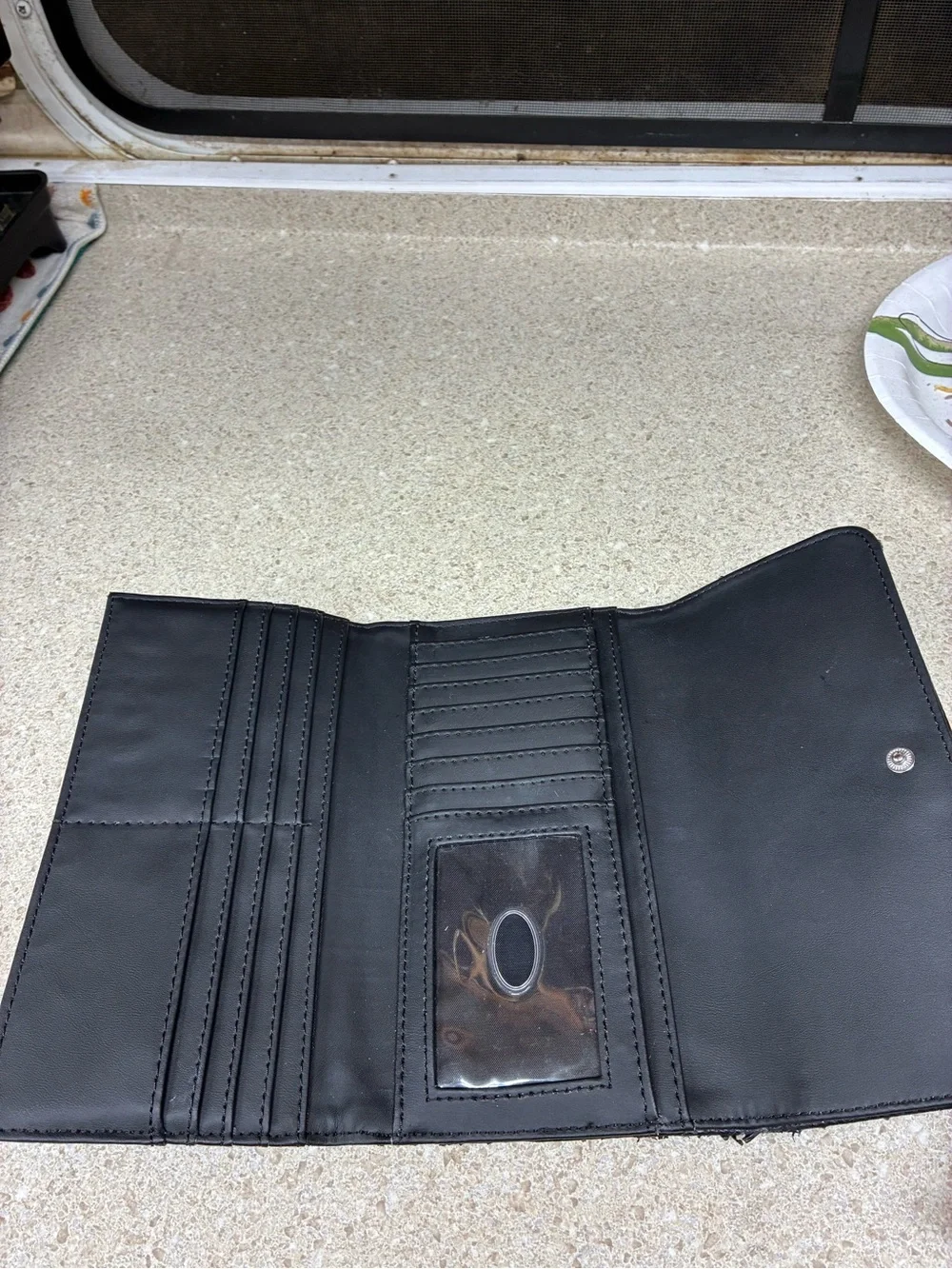 GUESS Black Embossed Foldover Leather Wallet